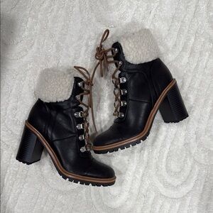 Women's Black and Brown Lace-Up Ankle Boots